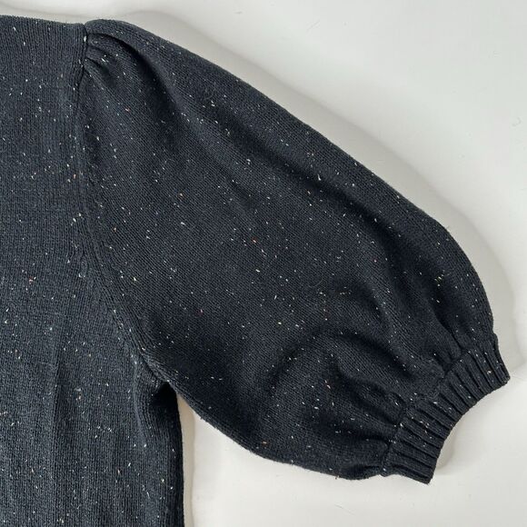 J Jill Short Sleeve Sweater Sz L Black Speckled Puff Sleeve Button Front Office - Picture 10 of 15